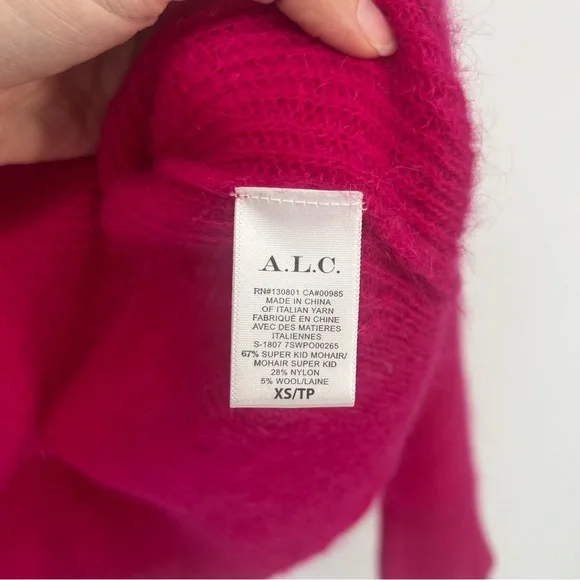 ALC Mohair Wool Blend Hot Pink Pullover Crew Neck Designer Knit Sweater XS - Picture 7 of 9